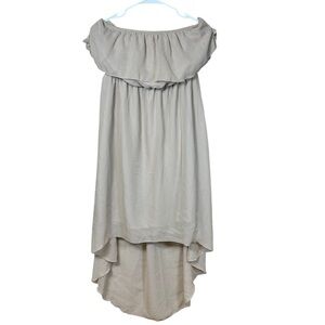 Mad Madele Large cinched waist beige Flowy sleeveless high low dress